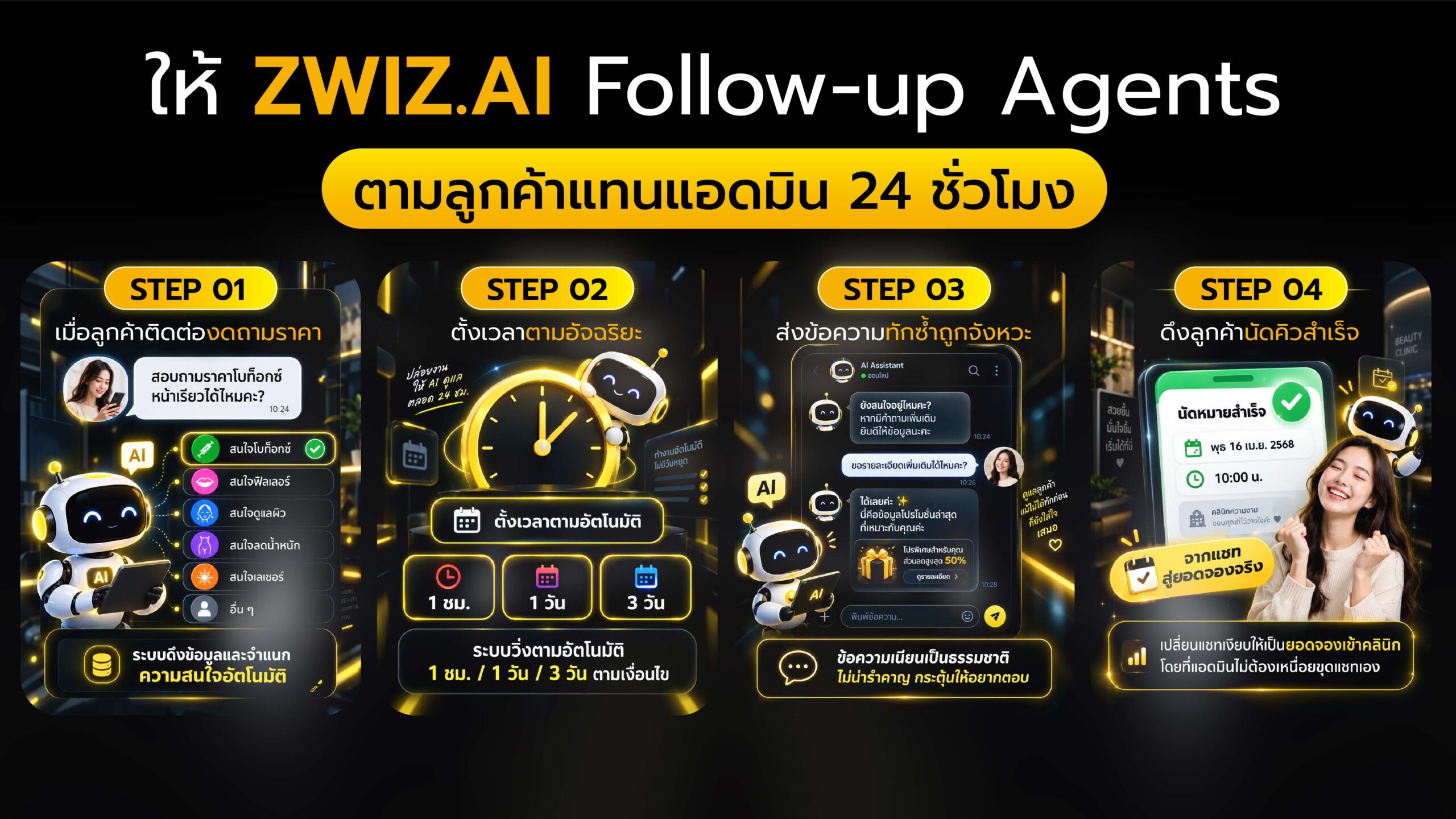 ZWIZ.AI Follow-up Agents ตามลูกค้าแทนแอดมิน 24 ชั่วโมง 4 ขั้นตอน